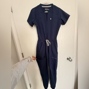 Fabletics Dark Blue Jumpsuit with Gray Accents